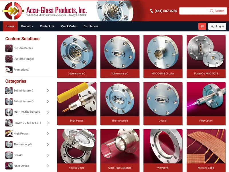 Screenshot of the Accu-Glass Products home page