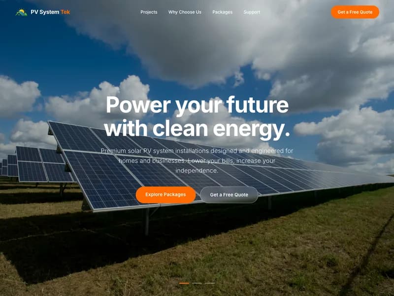 Screenshot of the PV System Tek home page